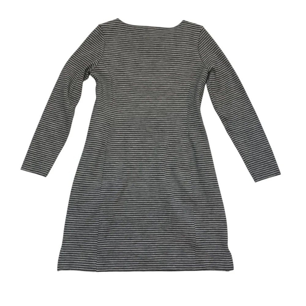 Duluth Trading Women's Gray/Black Striped Long Sleeve Knit Dress Sz L Equestrian